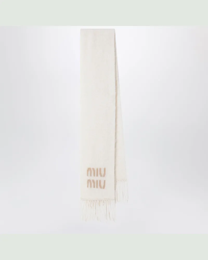 Miu Miu Weißer Schal aus Mohairmischung mit Logo White