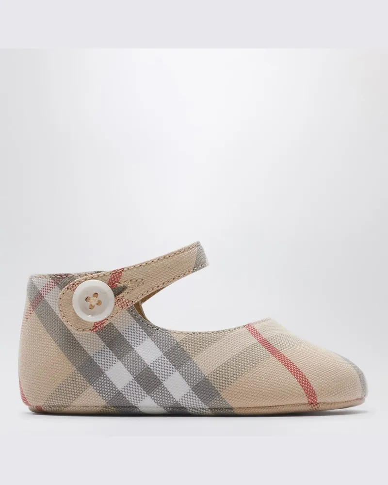 Burberry Mary Jane Ballettschuhe mit Karomuster aus Baumwolle Grau