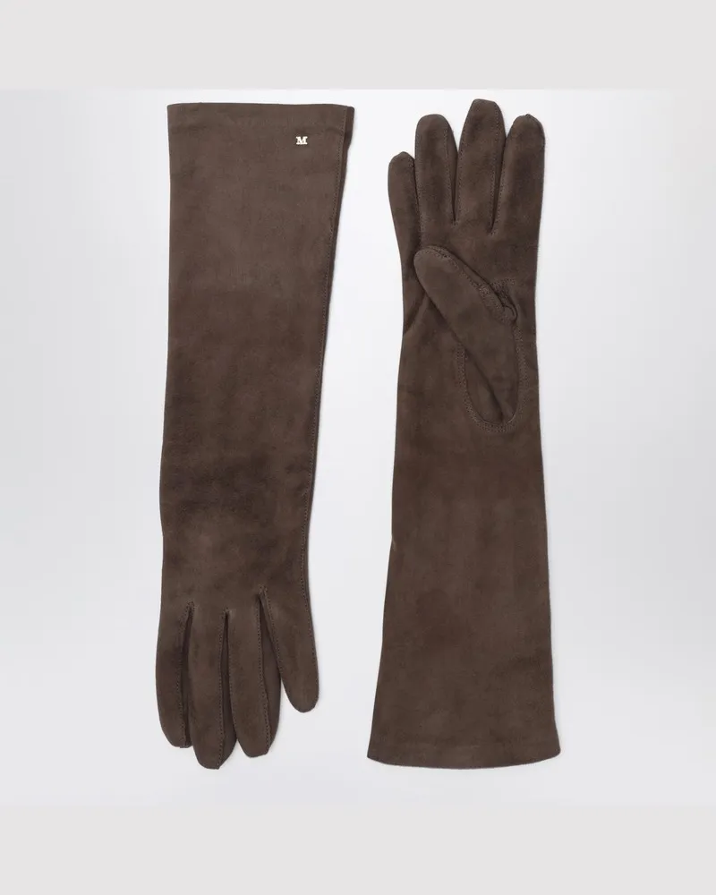 Max Mara Lange braune Wildleder-Nappahandschuhe Braun