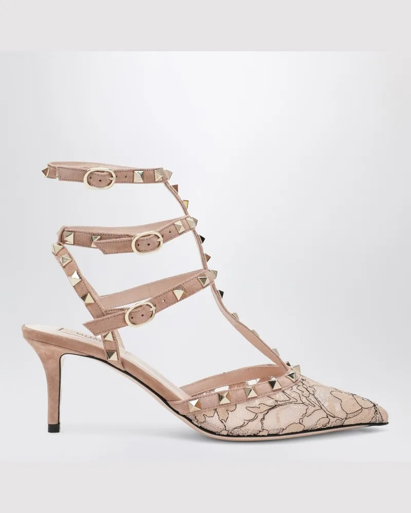 Valentino Garavani Hellrosa Rockstud Pumps aus Spitze Schwarz