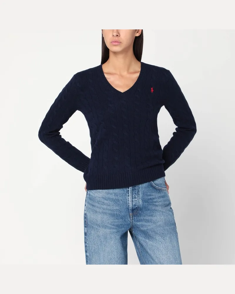 Ralph Lauren Blauer Kabelstrickpullover aus Wolle und Kaschmir Blau