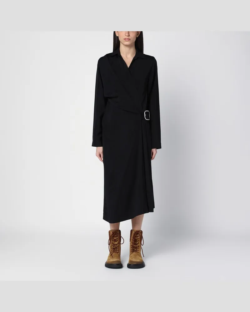 Loewe Schwarzes Viskosekleid mit Gürtel Schwarz