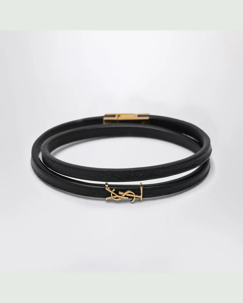Saint Laurent Schwarzes Doppel-Wickelarmband Mit Cassandre-Logo Black