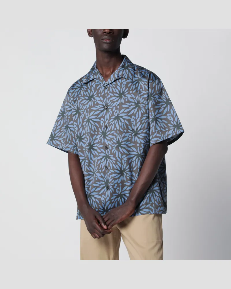 Prada Hematite/black floral print bowling shirt Grey