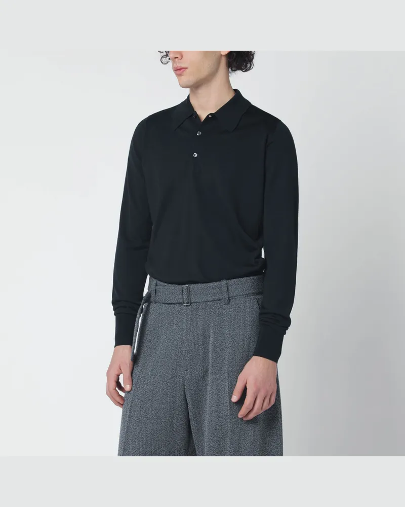 John Smedley Schwarzes Wollpoloshirt Black