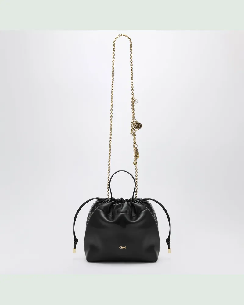 Chloé Kleine Icons-Schultertasche mit Kette aus Leder, schwarz Black