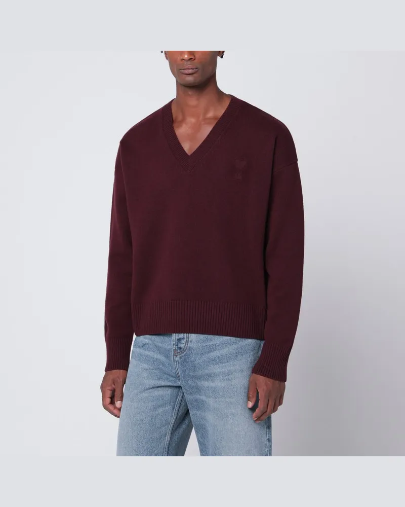 AMI Paris Kirschroter Woll-Kaschmir-Pullover Ami De Coeur Rot