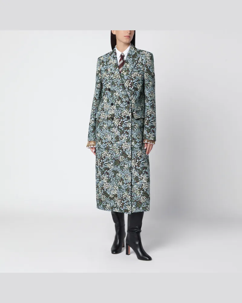 Dries van Noten Zweireihiger Mantel mit floralem Jacquardmuster Light