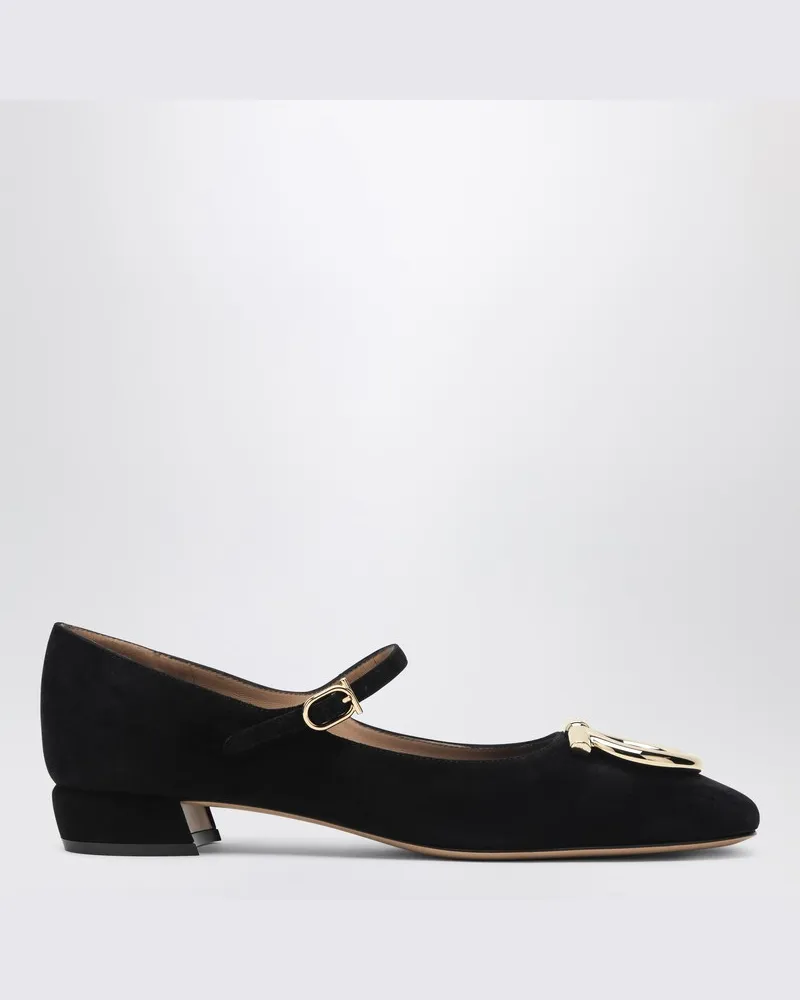 Ferragamo Schwarze Gancini-Ballerinas mit Absatz aus Wildleder Schwarz