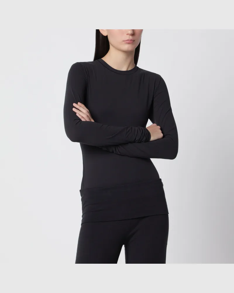 SKIMS Schwarzes Langarm-T-Shirt aus Stretch-Material Black