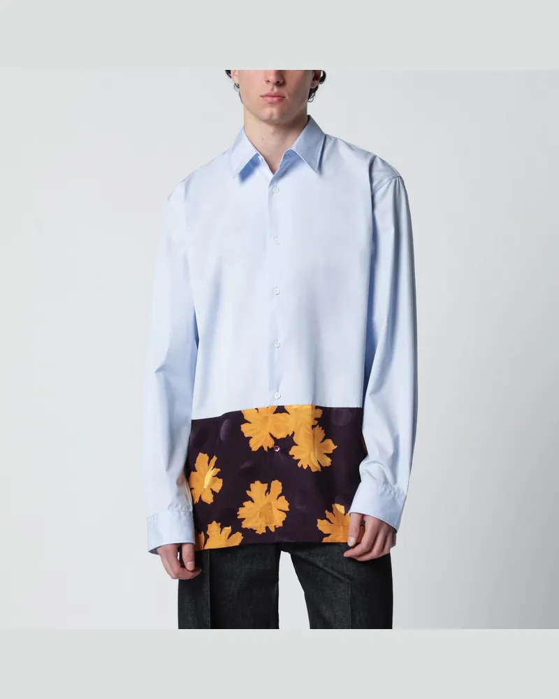 Dries van Noten Hellblaues Hemd mit floralen Einsatz Light