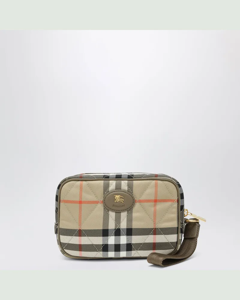 Burberry Beigefarbene Horseshoe Clutch aus gestepptem Nylon Beige