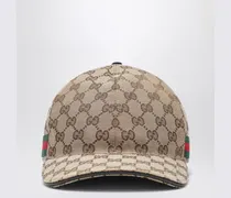 Beige Baseballkappe mit GG-Muster