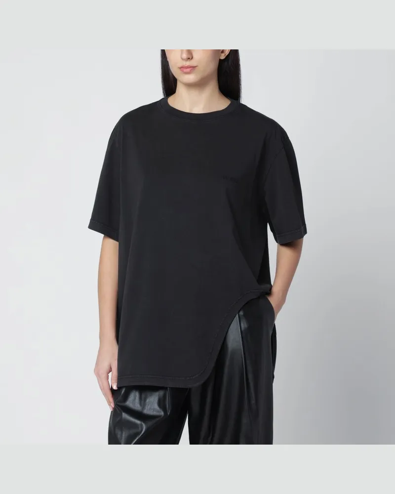 ATTICO Schwarzes verwaschenes T-Shirt mit geformtem Saum Schwarz