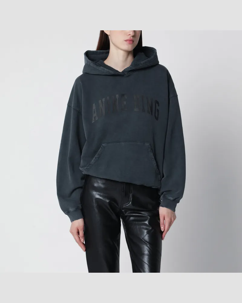 Anine Bing Schwarzer ausgewaschener Hoodie mit Abnutzungen Black