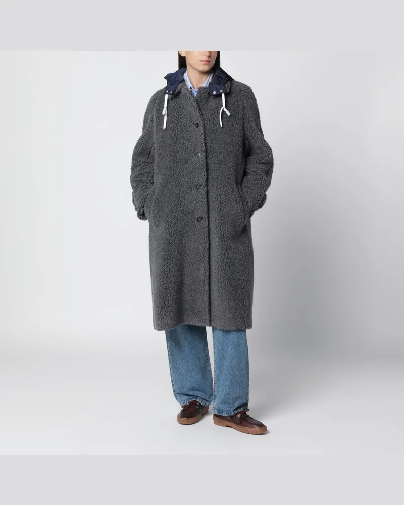 Miu Miu Slate Mantel aus Gewebe in Shearling-Optik Grey