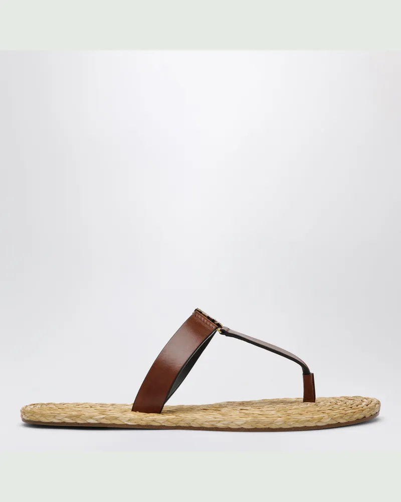 Saint Laurent Babylone Zehentrenner-Slipper aus Leder in Bruciato Beige