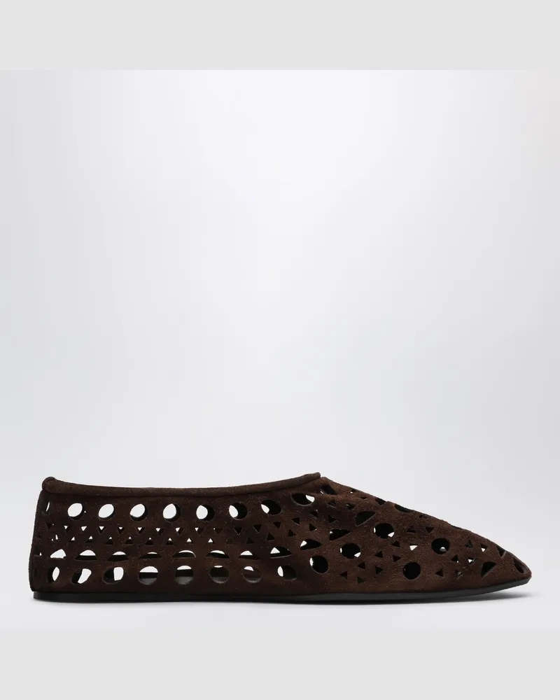 Alaïa Durchbrochene Hausschuhe Vienne aus braunem Wildleder Brown