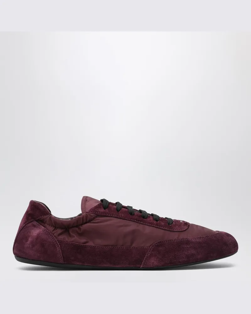 Prada Burgunderfarbener Re-Nylon- und Wildleder-Sneaker-Kollaps Burgunderrot