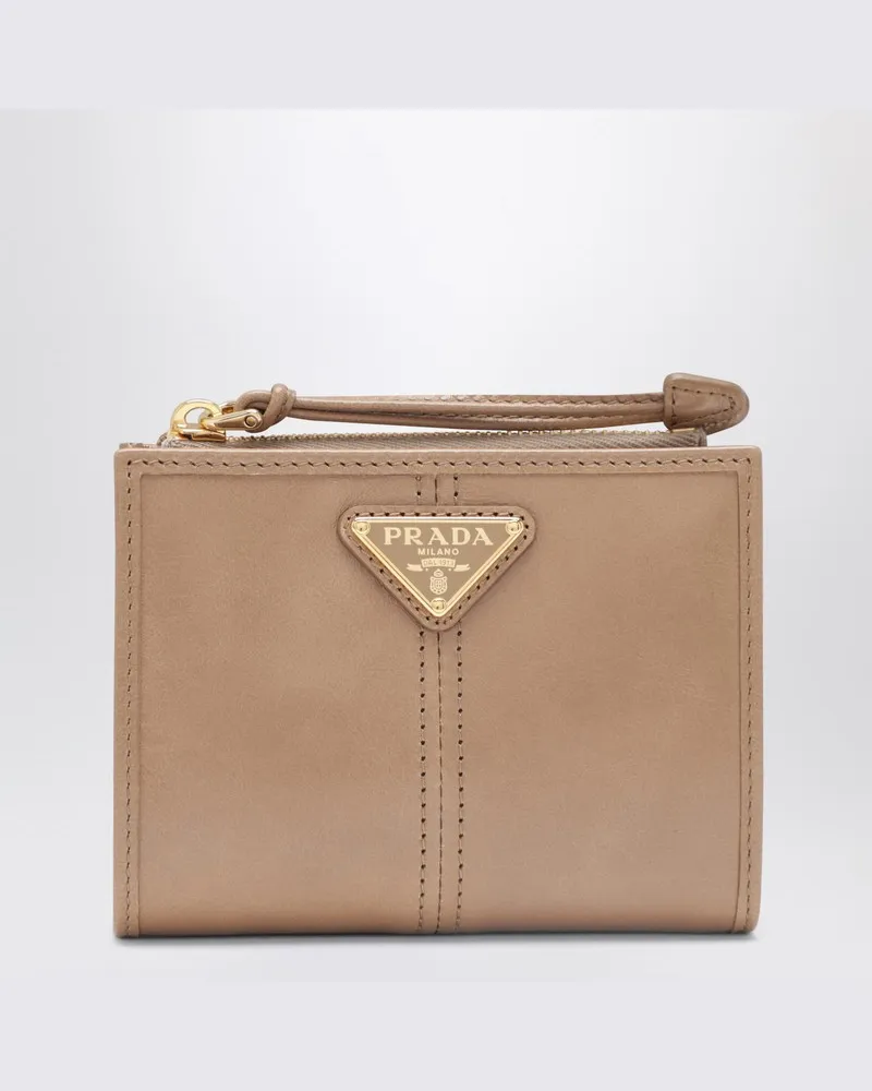 Prada Kleines hellrosa Lederportemonnaie Braun