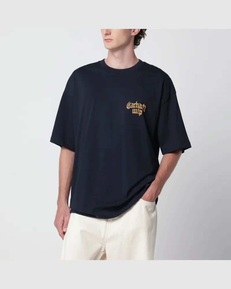 Carhartt WIP Dunkelblaues S/S Blackletter T-Shirt aus Baumwolle Blue