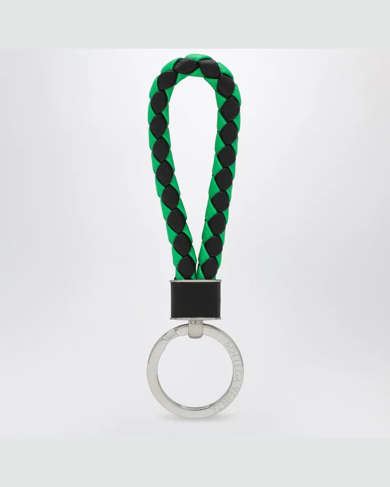 Bottega Veneta Schlüsselanhänger mit Flechtmuster schwarz/parakeet-grün Green