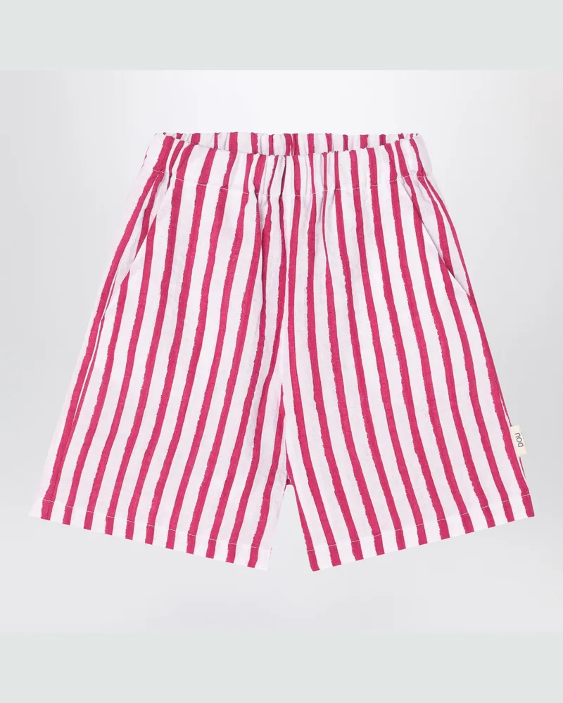 DOUUOD Weiß/rot gestreifte Bermuda-Shorts aus Leinen 