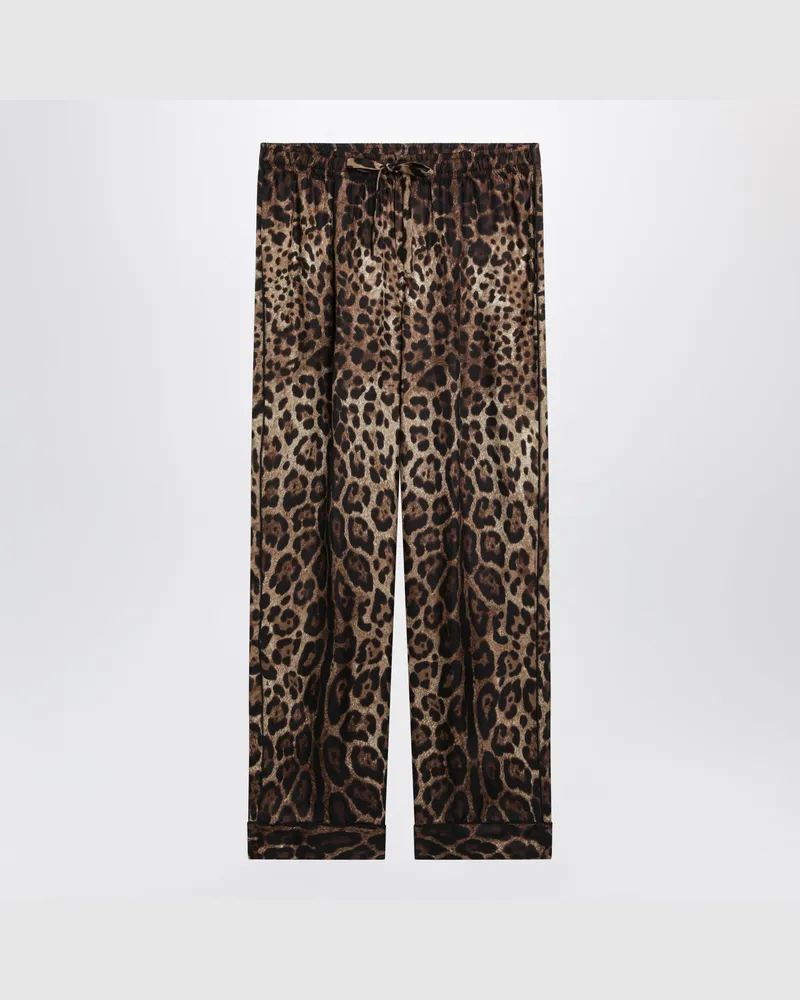 Dolce & Gabbana Pyjamahose aus Seidentwill mit Leopardenprint Multicolor