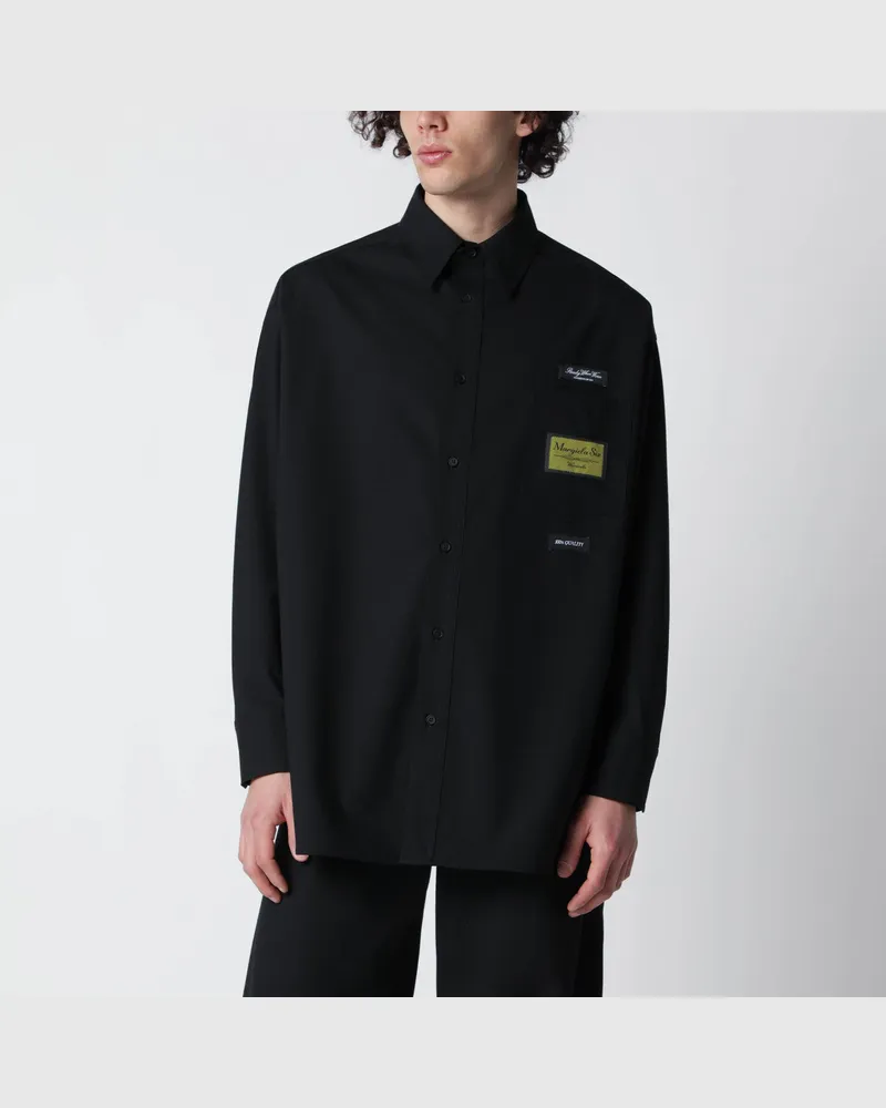 Maison Margiela Schwarzes Hemd aus Wollmischung mit Etikettendetails Black