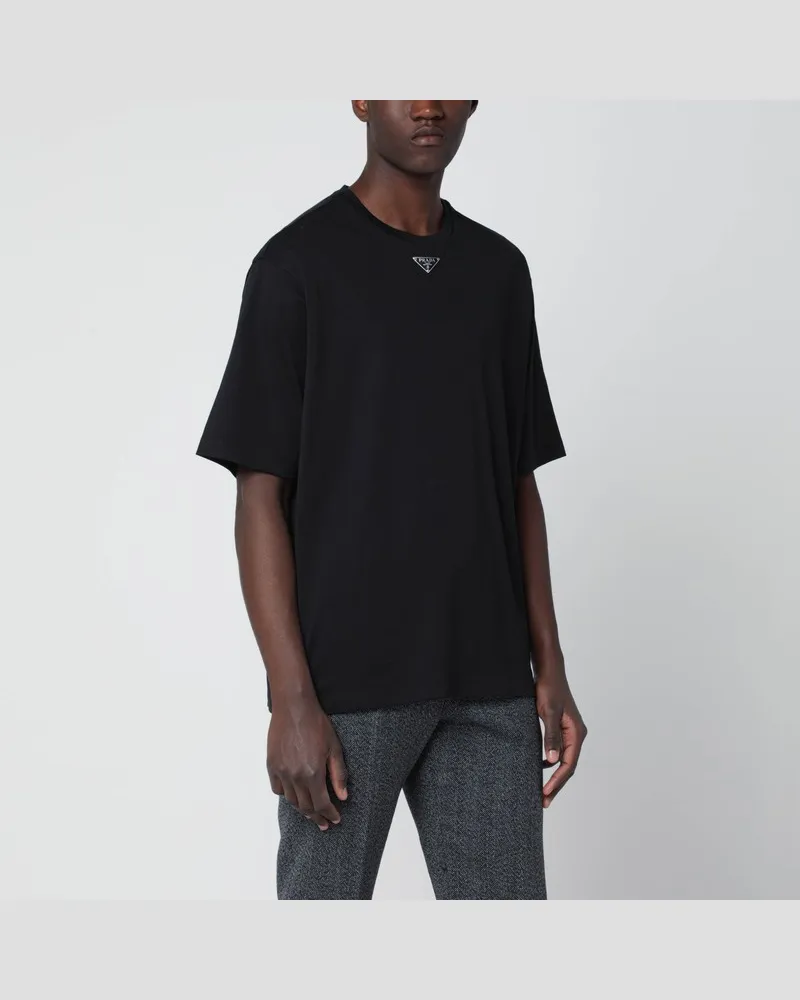 Prada Schwarzes T-Shirt mit Dreieckslogo Schwarz