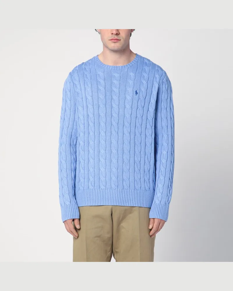 Ralph Lauren Azurblauer Zopfpullover aus Baumwolle Blau