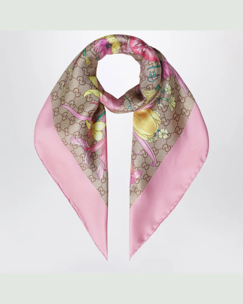 Gucci Carré aus Seidentwill mit GG-Print in Rosa Pink