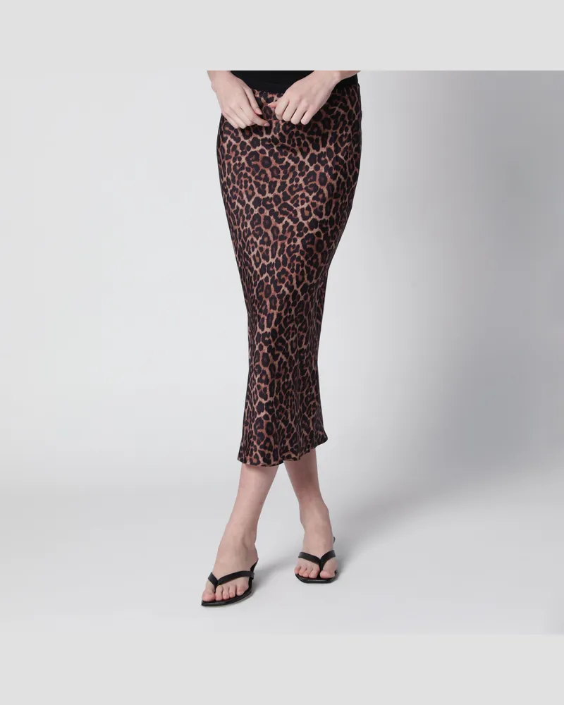 Anine Bing Midirock aus Seide mit Leopardenmuster Black