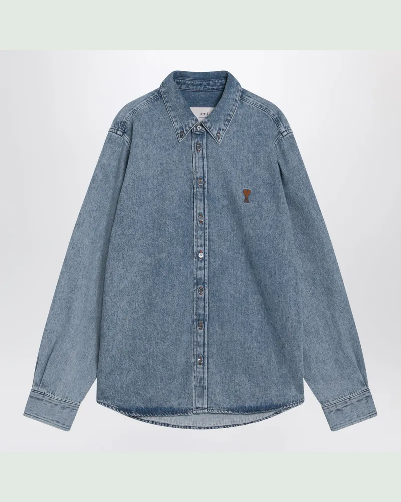 AMI Paris Ami De Coeur Hemd aus blauem Denim Blue