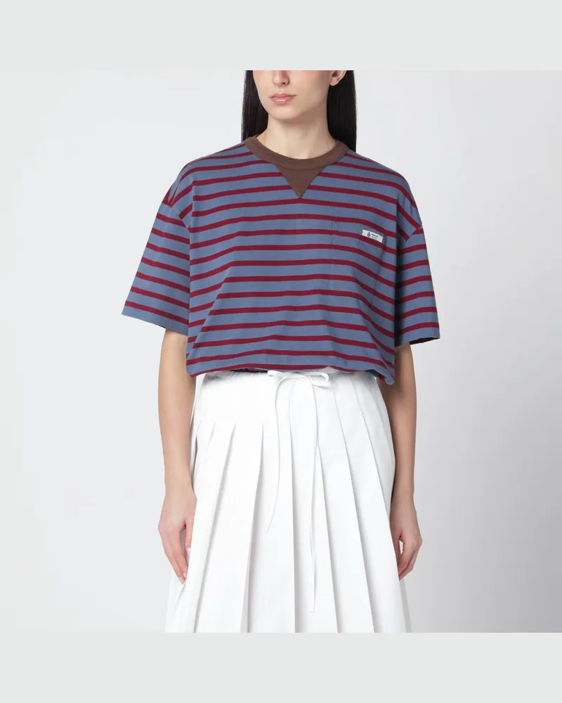Prada Oversize-T-Shirt mit Streifen in Airforce-Blau/Bordeaux Mehrfarbig