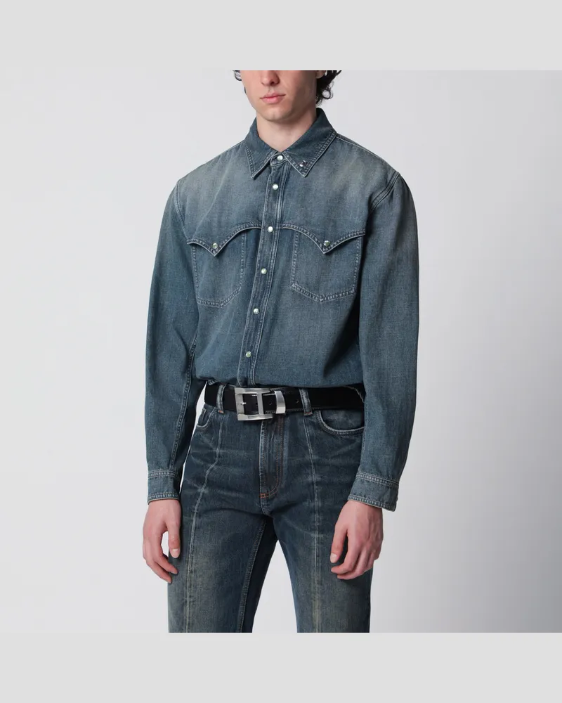 Versace Vintage-blaues Denimhemd Blue