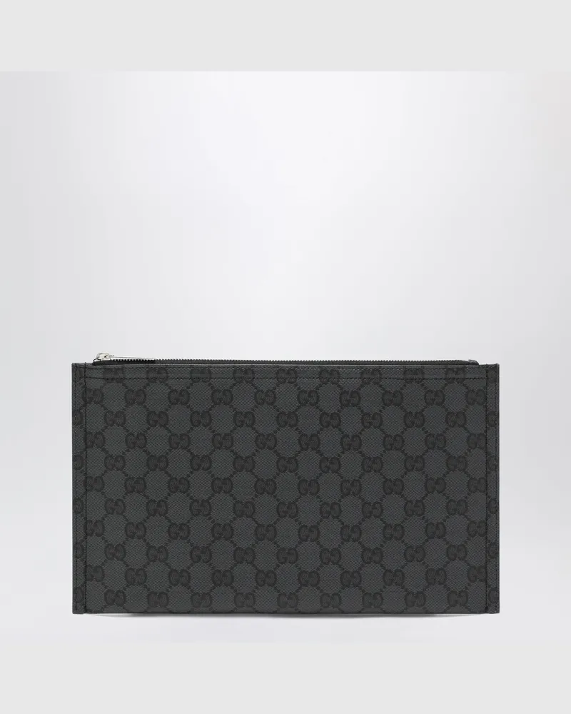 Gucci Mittlere  Essence Classic Pouch aus schwarzem GG-beschichtetem Canvas Black