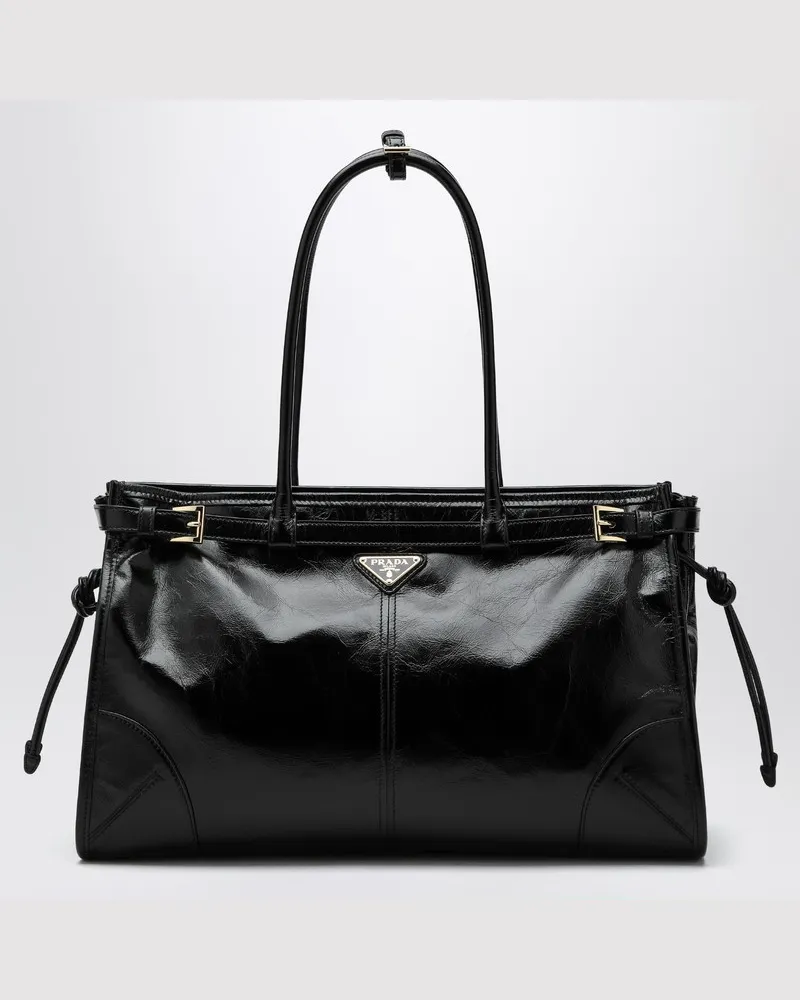 Prada Große Schwarze Handtasche Bonnie aus Leder Schwarz