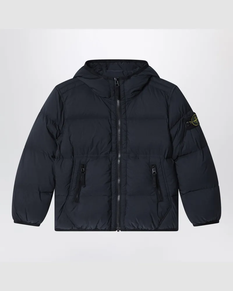 Stone Island Marineblaue Daunenjacke mit Kapuze aus Nylon Blue