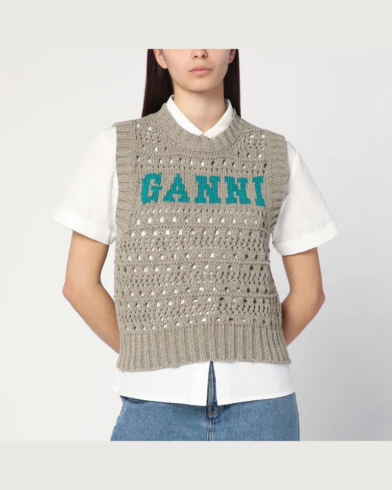 Ganni Durchbrochene Weste mit Logo-Intarsie Grau