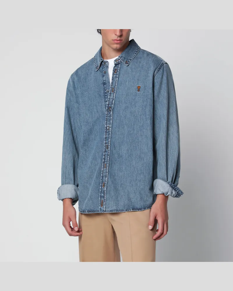 AMI Paris Ami De Coeur Hemd aus Used Blue Denim Blue