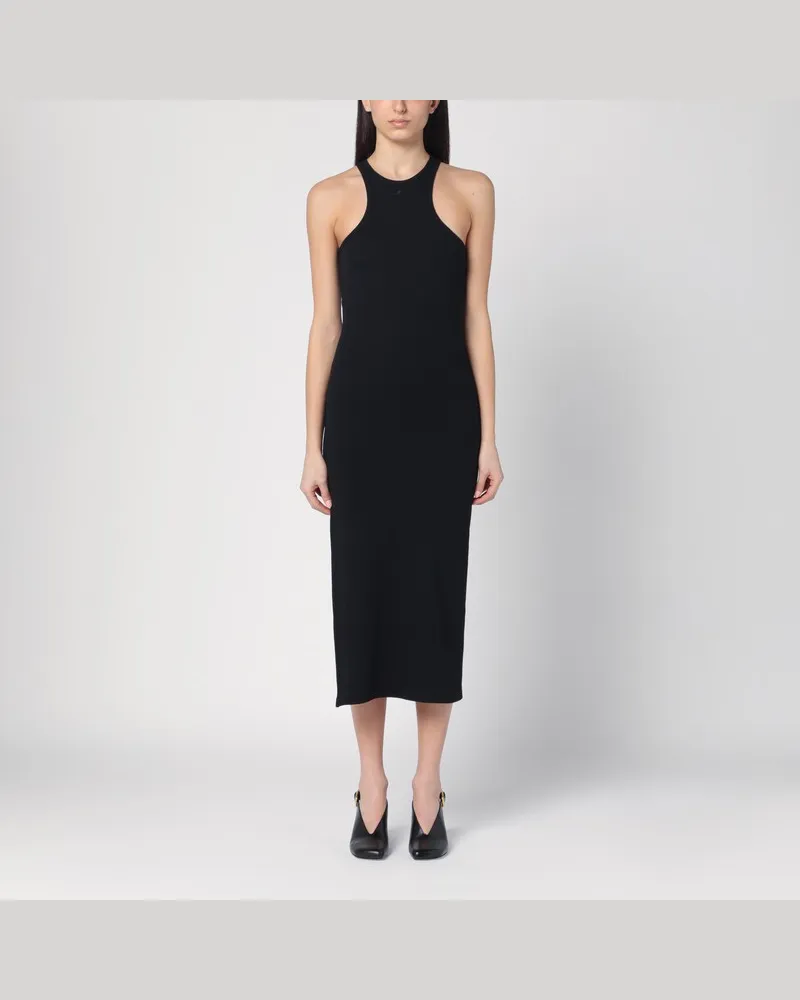 Courrèges Schwarzes geripptes Midikleid Schwarz