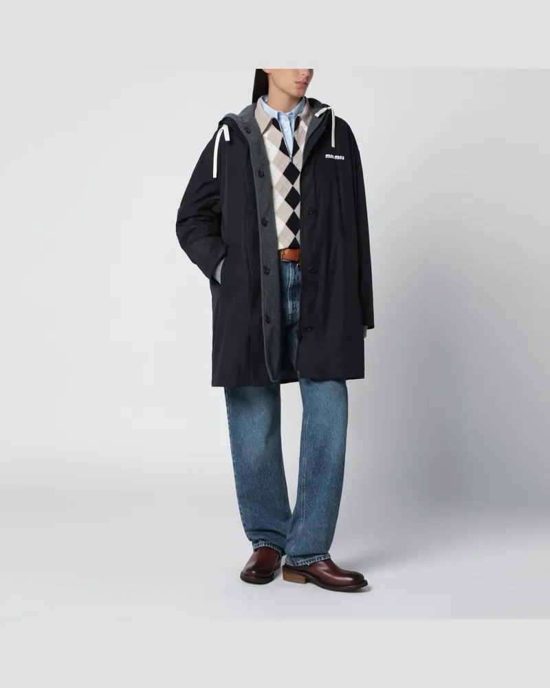Miu Miu Schwarzer Caban aus Panama und Fleece Black
