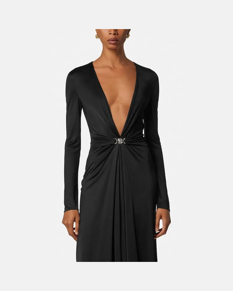 Versace Schwarzes Midi-Kleid aus Viskosejersey Schwarz