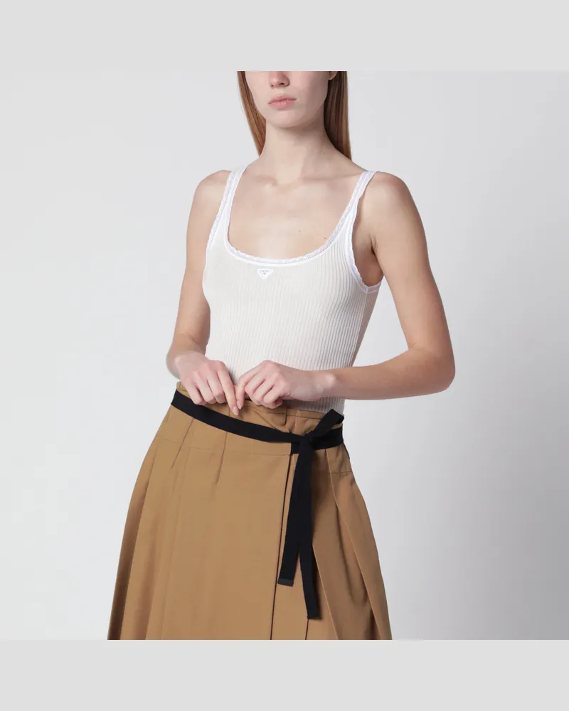 Prada Geripptes Top aus weißer Baumwolle White