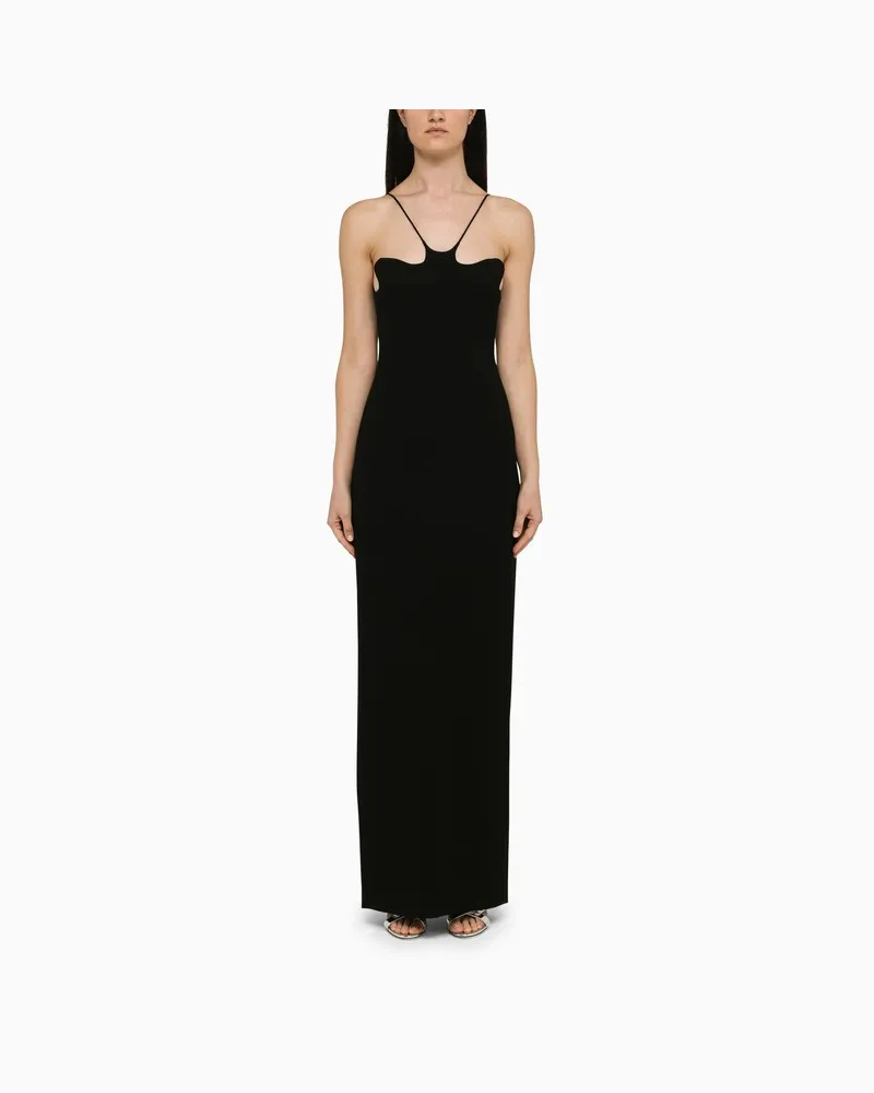 Mônot Schwarzes langes Kleid mit Schlitz Schwarz