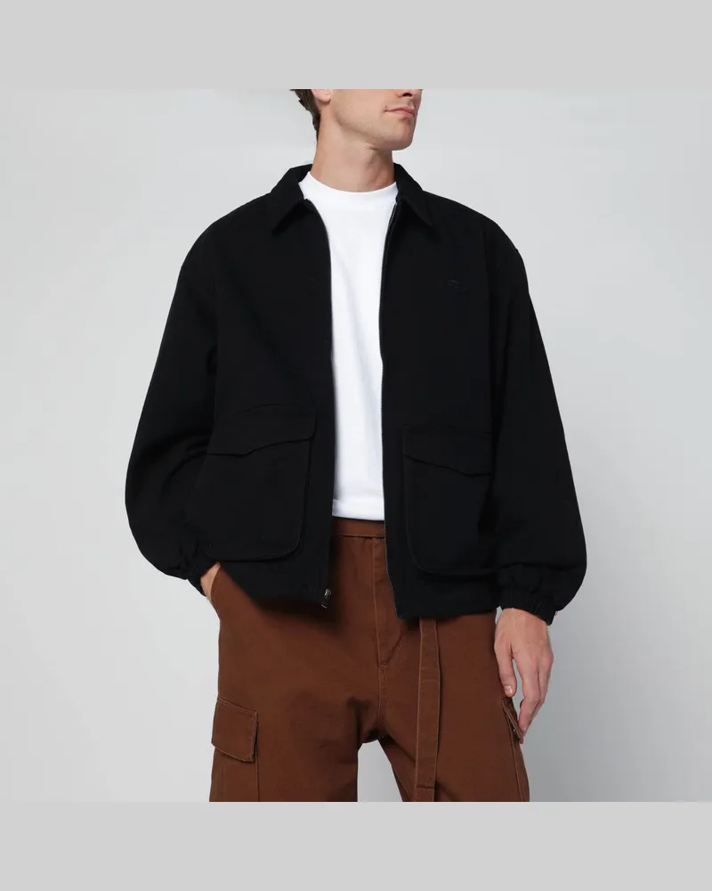 AWAKE NY Schwarze Overshirt-Jacke mit Reißverschluss und Logo 