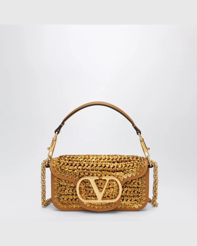 Valentino Garavani Kleine geflochtene Locò Tasche mit VLogo Signature Beige
