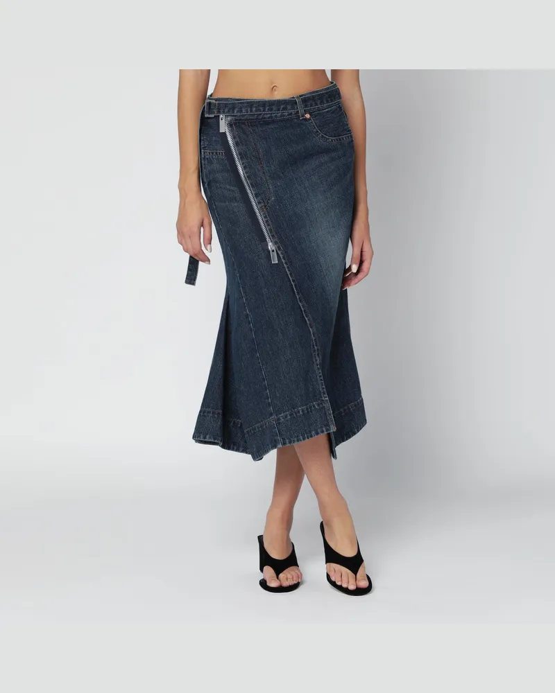 Sacai Asymmetrischer blauer Denimrock Blue