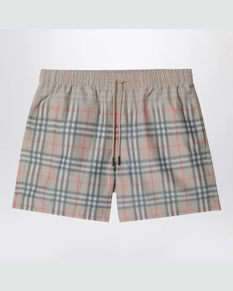 Burberry Beige Badeshorts mit verblasstem Check-Muster Beige